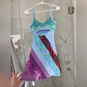 Light Blue & Multicolor Satin-Panel Slip Dress